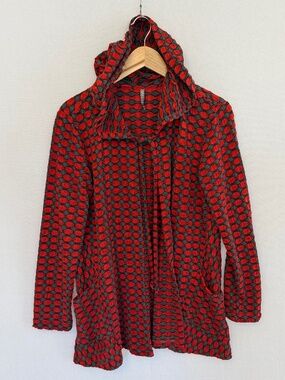 NYAH Women’s Medium Red & Gray Geometric Print Open Front Hoodie Cardigan